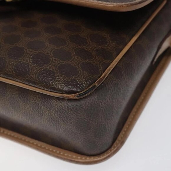 CELINE Macadam Canvas Circle Shoulder Bag PVC Leather Brown Gold Auth 115903 - Picture 10 of 16